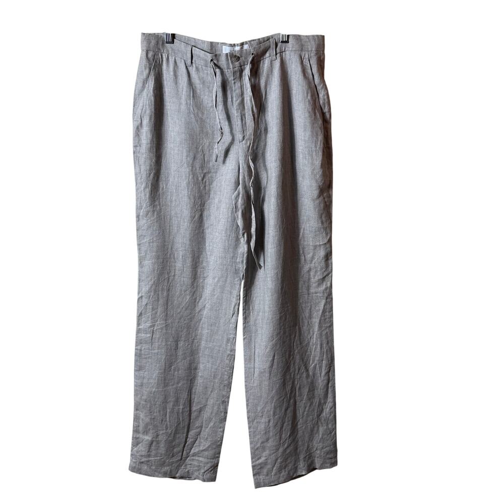 Zara Woman Flax Linen Pants SZ 8 Gray Lined Tie Wide Leg Classy Work Casual